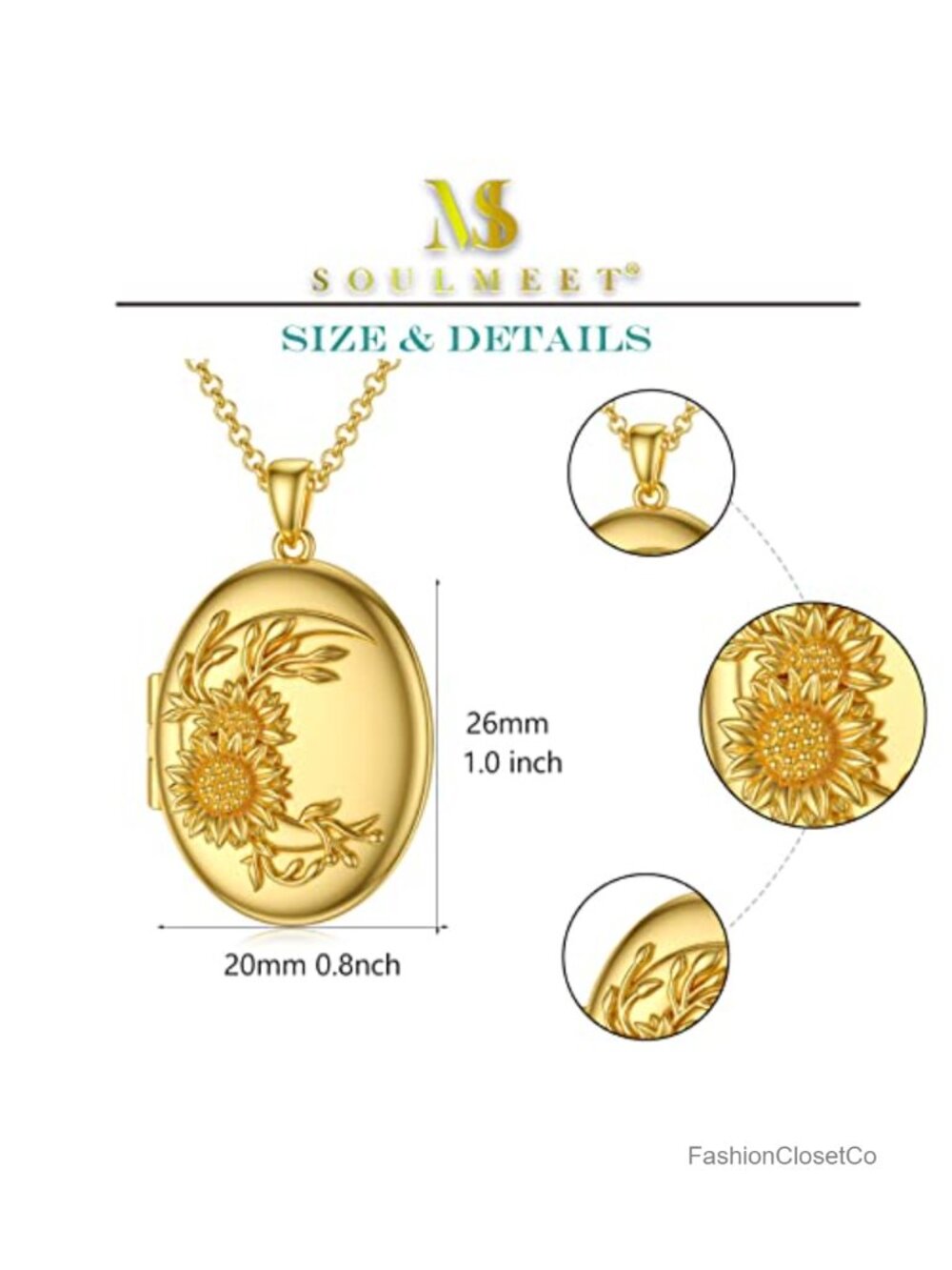 18K Gold Plated Oval Locket Necklace with 10K Solid Gold Chain, Photo Pendant - Picture 4 of 6